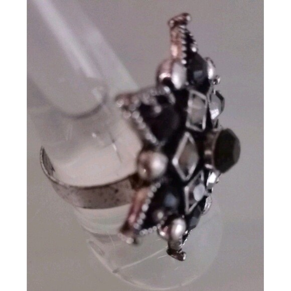 Women's Costume Ring Faux Black Gemstone Rhinestone Studs Adjustable Starburst - Picture 3 of 4